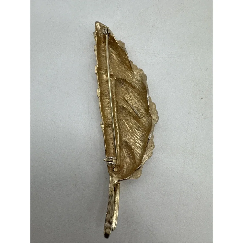 Vintage Signed Ledo 1963 Brushed Gold Tone Leaf Floral Brooch Pin 3.5
